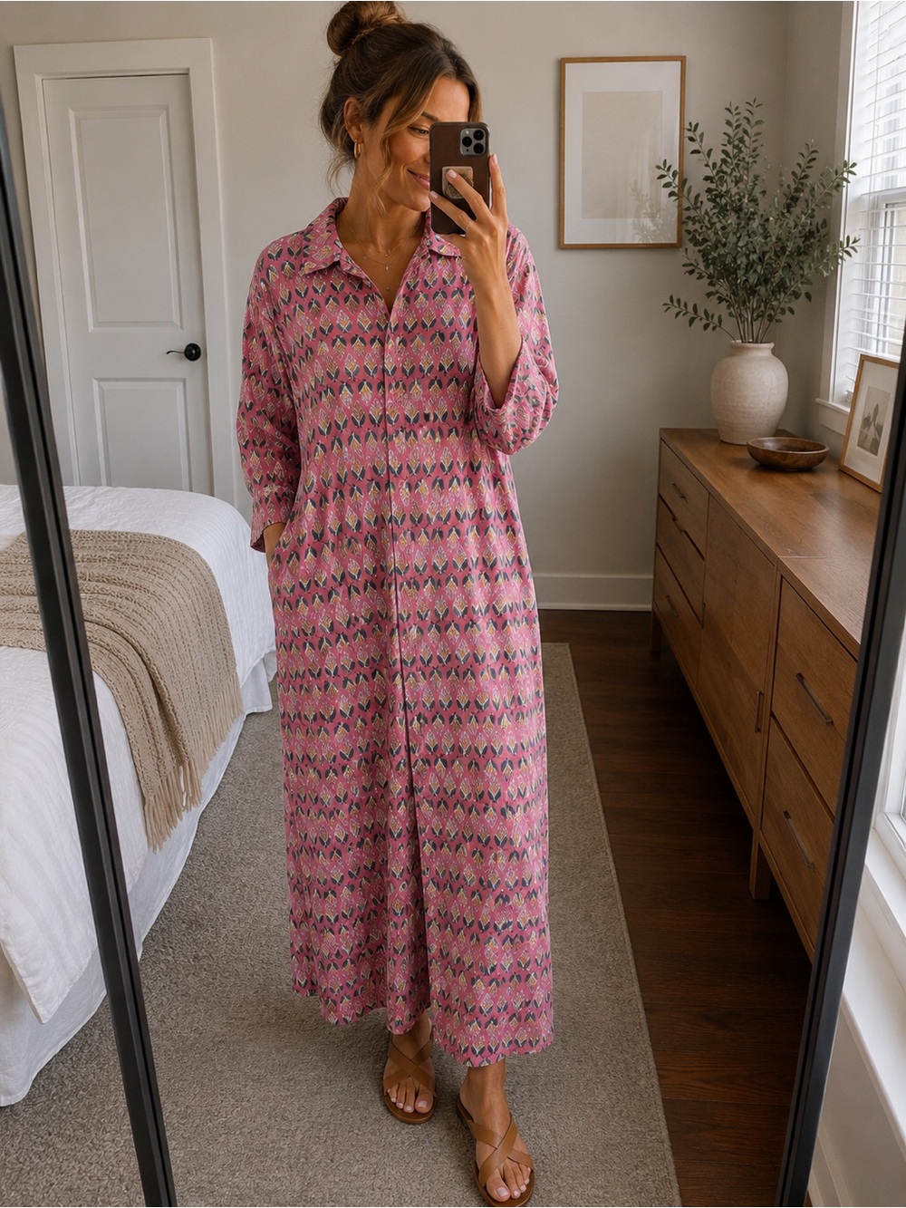 Julia Amory Floral Cotton Maxi Shirt Dress Size XL